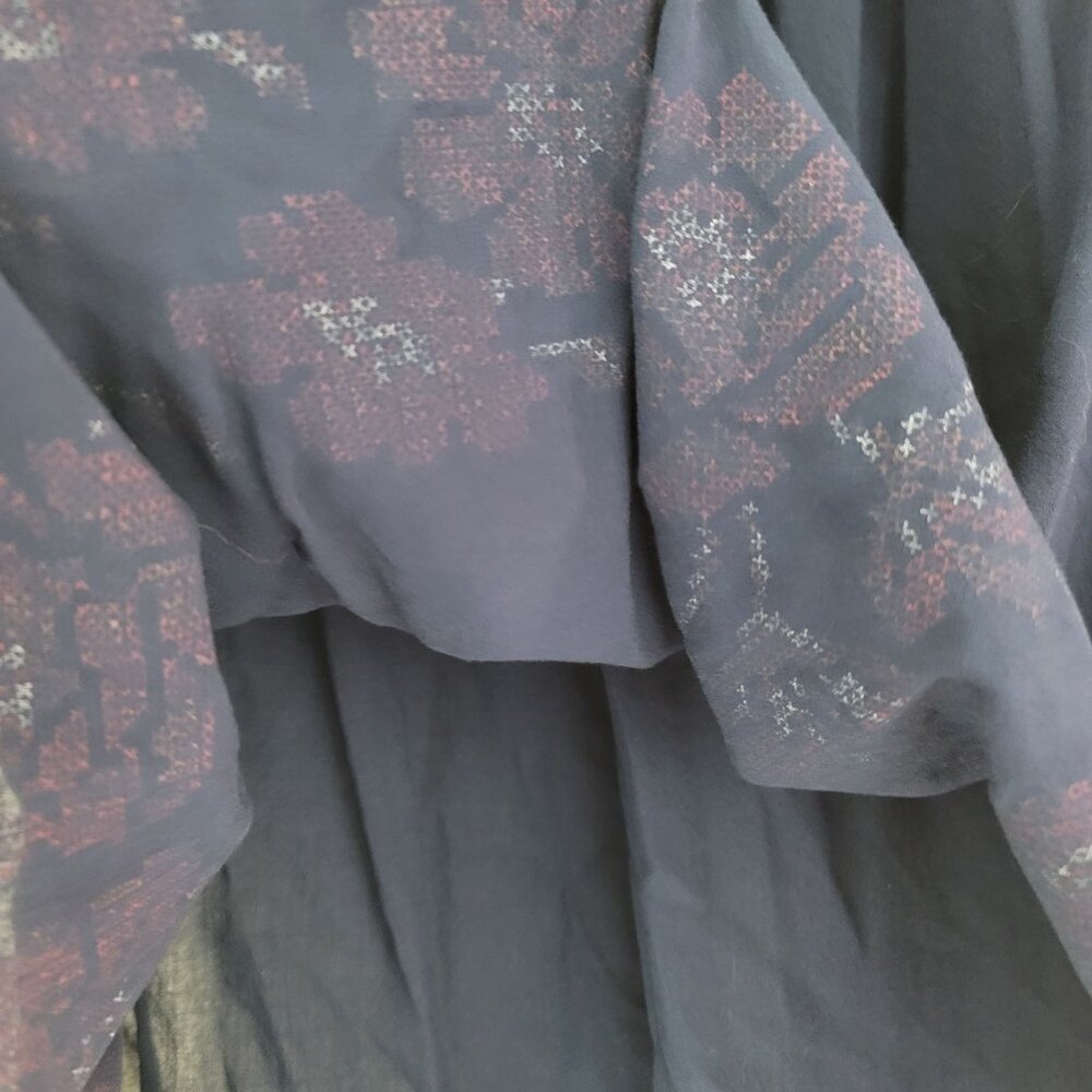 Unity World Wear Sz S Floral Navy Peasant Top Smocked 3/4 Sleeves Boho Blouse - Picture 5 of 11